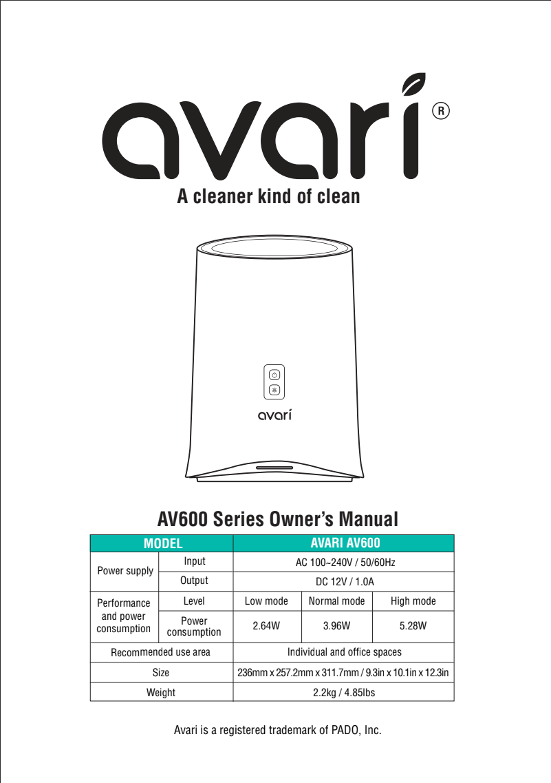 avari av600 manual cover image