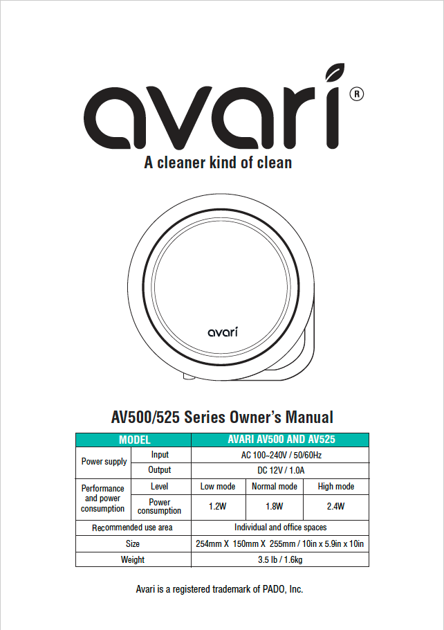 avari av500 manual image