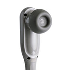 Gray door handle with paw print design on a white background