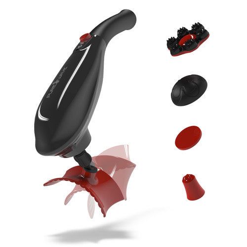 purewave cm05 black massager with 5 attachments on white background